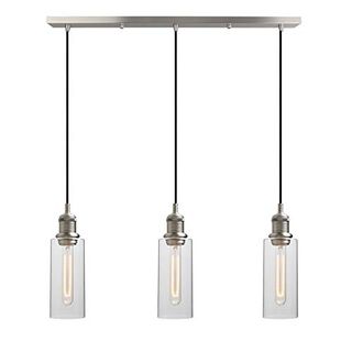 Yosoan Industrial Vintage Loft Bar Chandelier 3 Way Pendant Light Fittings Glass Shade, Hanging Cluster Ceiling 3 Lights Fixture for Kitchen Dining Room Living Room Restaurant (brushed)