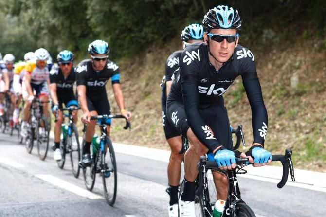 Bradley Wiggins leads his Sky team at Volta a Catalunya