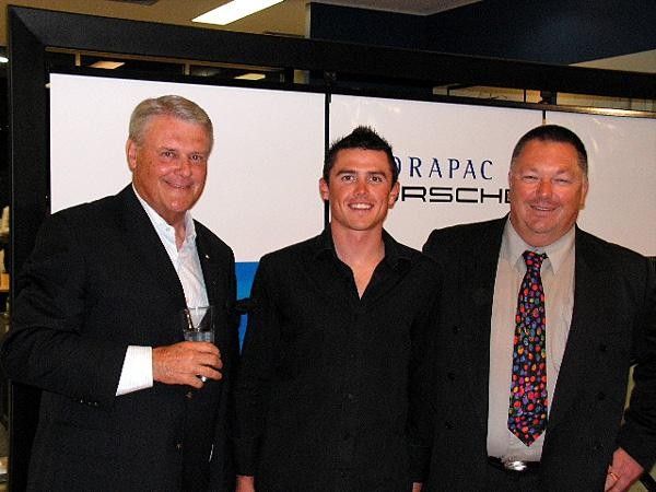 Peter Bartels (Chairman of the Australian Sports Commission), Tour de France rider and Herald Sun Tour winner Simon Gerrans and Porsche-Drapac Head Coach John Beasley caught up at the launch