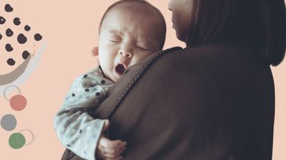 sleeping baby yawning on mums shoulder