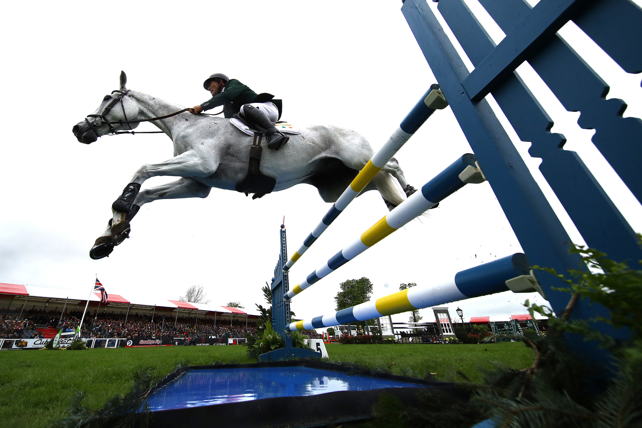 Austin O&#039;Connor of Ireland riding Colorado Blue clears a fence on his way to overall second place during the Show Jumping day of the Badminton Horse Trials last year.