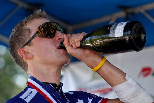 Taylor Phinney (Trek Livestrong/U23) enjoying a quick drink on the podium.
