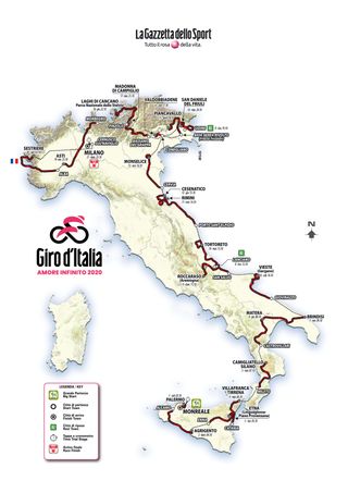 The map of the 2020 Giro d'Italia