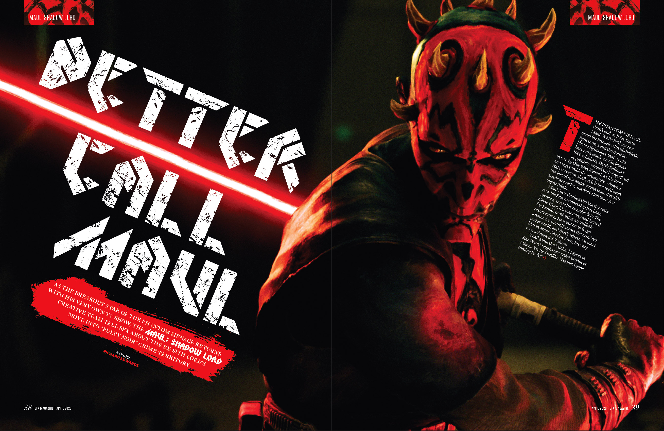 Darth Maul wielding a red lightsaber.