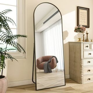 Beautypeak Arched Full Length Floor Mirror 64"x21.1" Full Body Standing Mirror,black