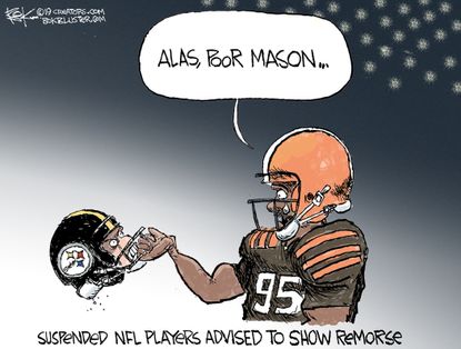 Editorial Cartoon U.S. Myles Garrett Mason Rudolph NFL Remorse