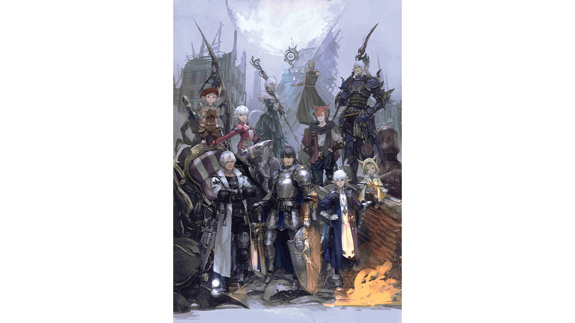 FF XIV character stand together in painting