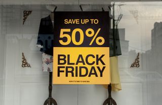 A Black Friday sale sign in a store window