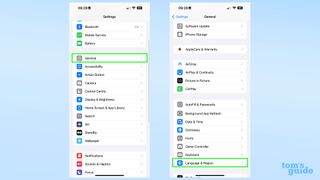 Screenshots showing Language and Region settings location in iOS 18.1 beta