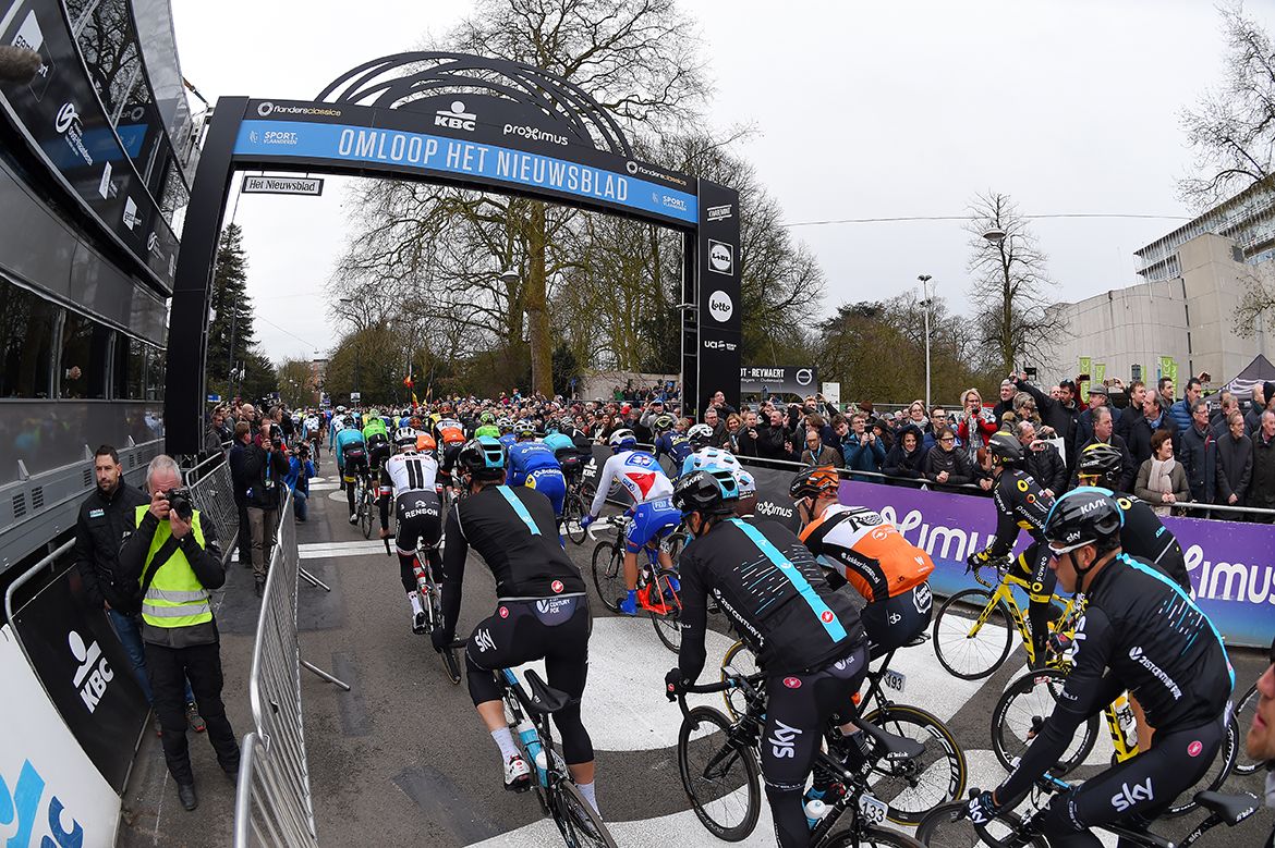 Sky starting a long day of racing at Omloop Het Nieuwsblad