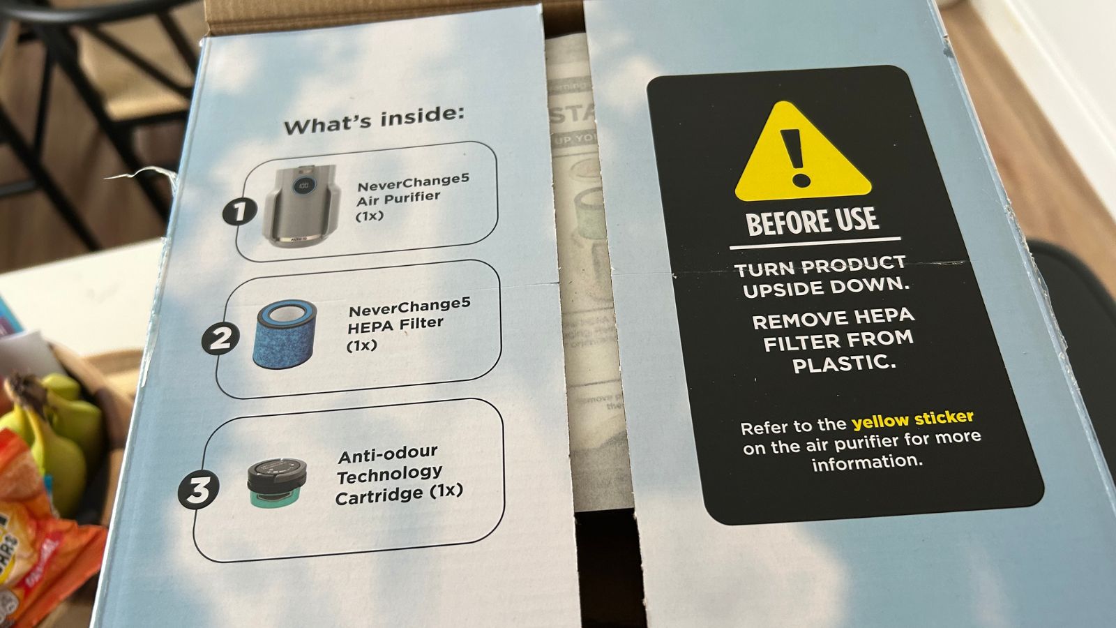 Shark NeverChange Air Purifier Compact Pro box warnings