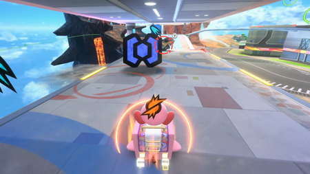 Kirby air riders screensot showing kirby driving 