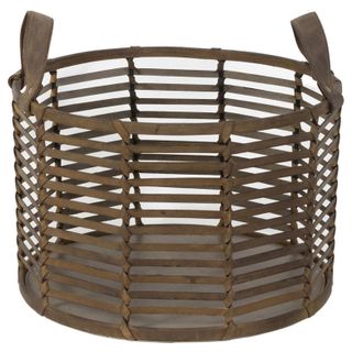 Regina Andrew Finn Rustic Lodge Brown Woven Leather Floor Basket - Small