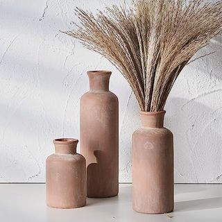 Luka Ceramic Rustic Farmhouse Vase,terracotta Vases for Decor,vase Set of 3,vase for Your Bedroom,office,living Room,fireplace,bookshelf Decor,housewarming 10+7.5+5 Inch