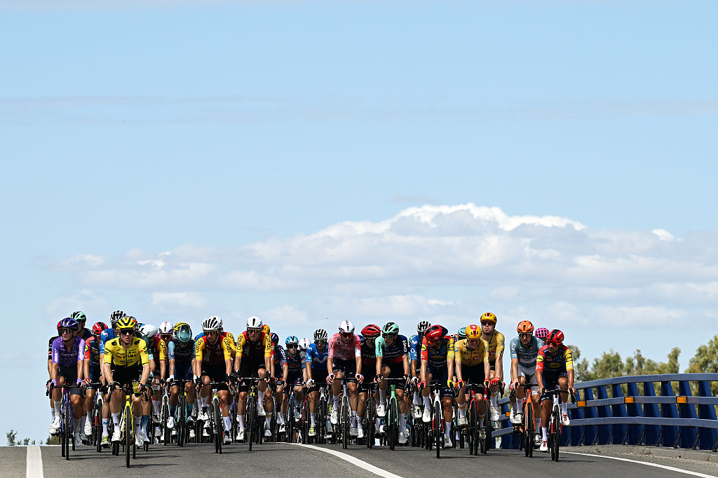 SEVILLA, SPAIN - SEPTEMBER 09: A general view of the peloton competing during the La Vuelta - 81st Tour of Spain 202, Stage 17 a 185km stage from Dos Hermanas to Sevilla / #UCIWT / stage from on September 09, 2026 in Sevilla, Spain. (Photo by Tim de Waele/Getty Images)