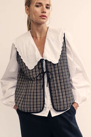 Nobody's Child, Black Check Tie Front Quilted Waistcoat