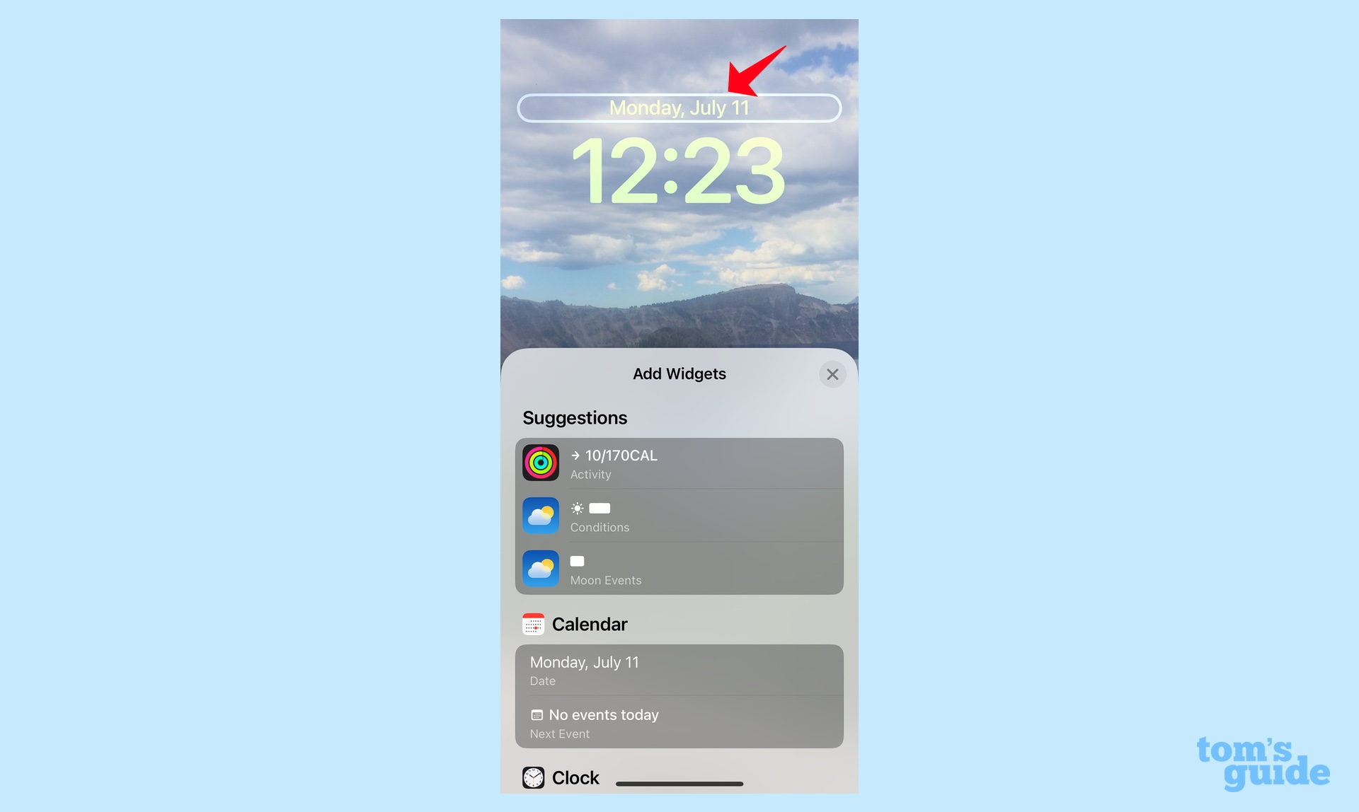 iOS 16 изменить экран блокировки, добавить виджет в строку даты