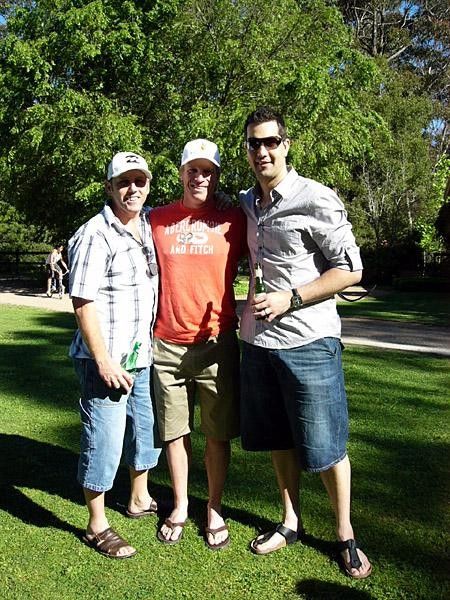 Andrew McGee (right) one of Brad's three older brothers, stands with David Spindler and Josh Kersten, older brother of Ben Kersten, another powerhouse Australian cycling family.