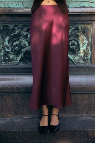 Satin Effect Midi Skirt