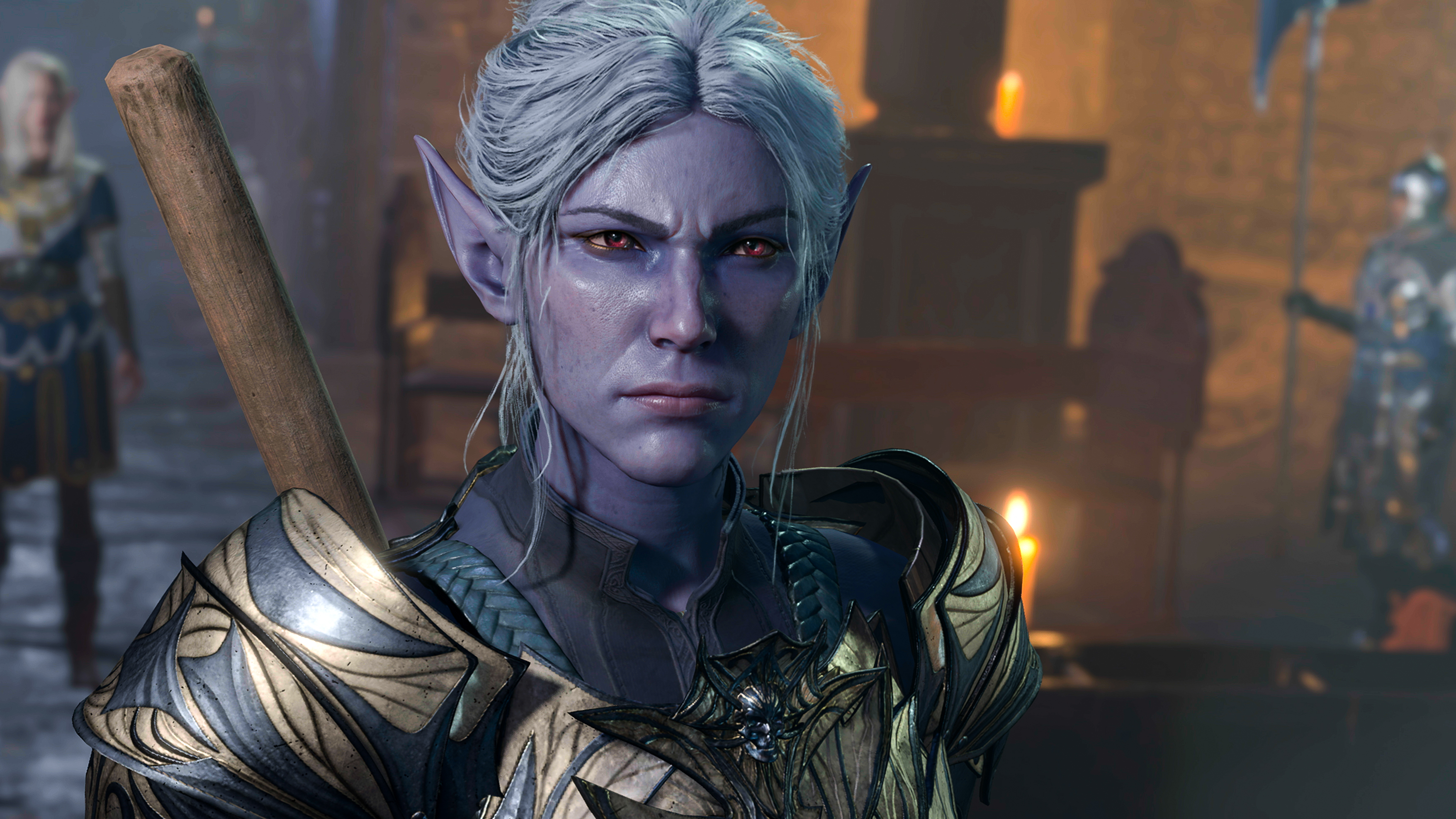 Baldur's Gate 3 — A close-up screenshot of a Drow character in Baldur's Gate 3.