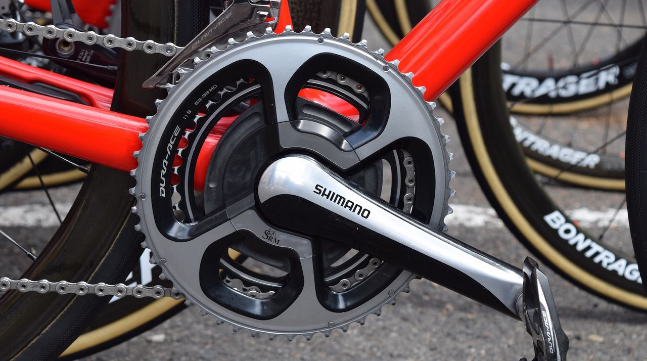 The crankset consisted of 172.5mm cranks, 53/39T chainrings and a SRM powermeter
