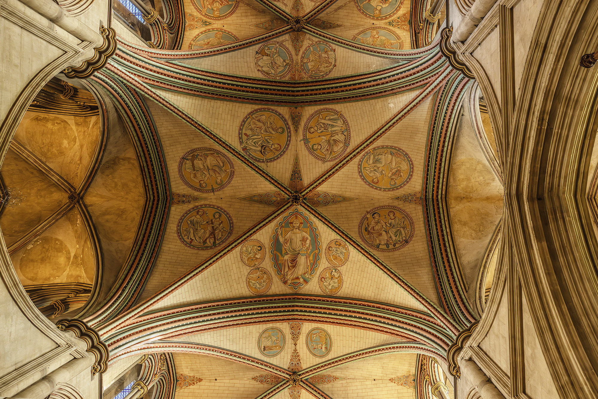 The ornate ceiling of Salisbury Cathedral