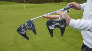 Photo of two putters with different toe hang