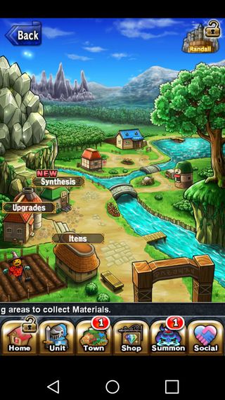 Brave Frontier town screen with sparkling mountain in upper left corner