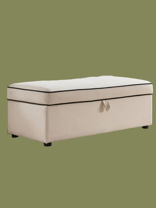 Soho Rectangle Ottoman Storage in Cream Linen/Black