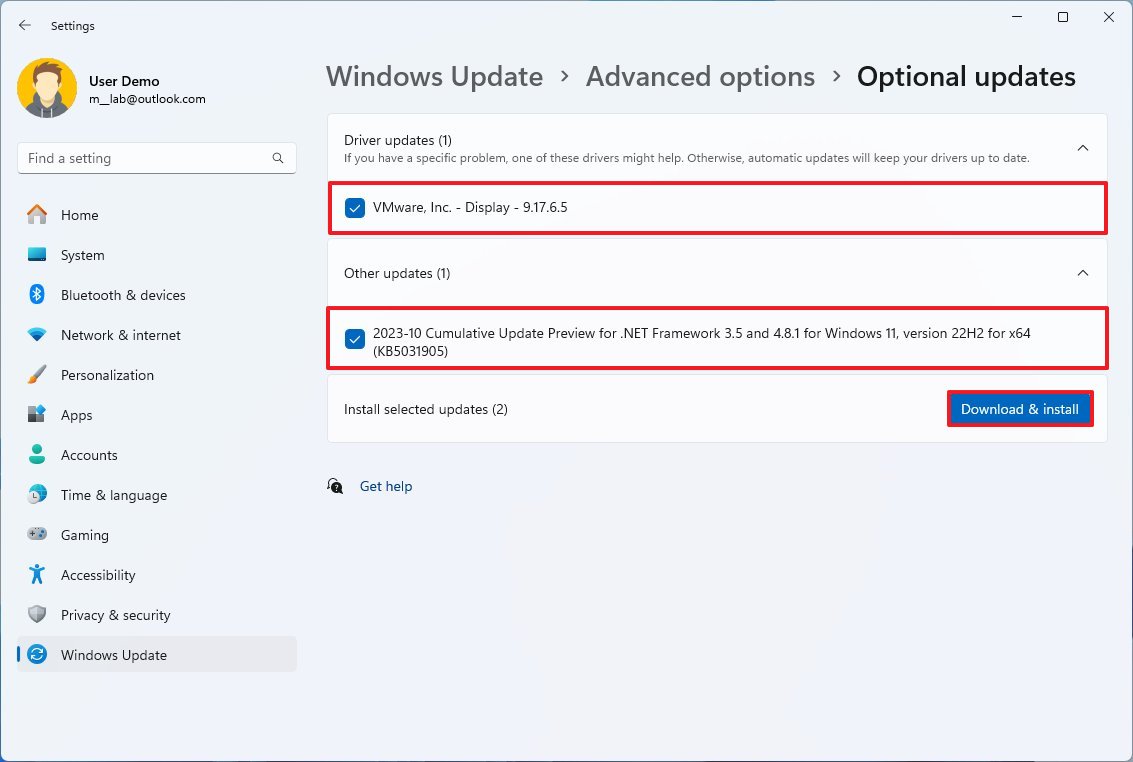 Optional updates page download driver updates