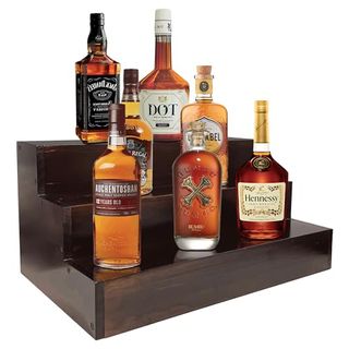 Royxen Wood Liquor Bottle Shelf 3 Tier Bar Shelf Freestanding Vintage Liquor Bar Stand for Home Bar Decor (brown, 16 Inch Wide)