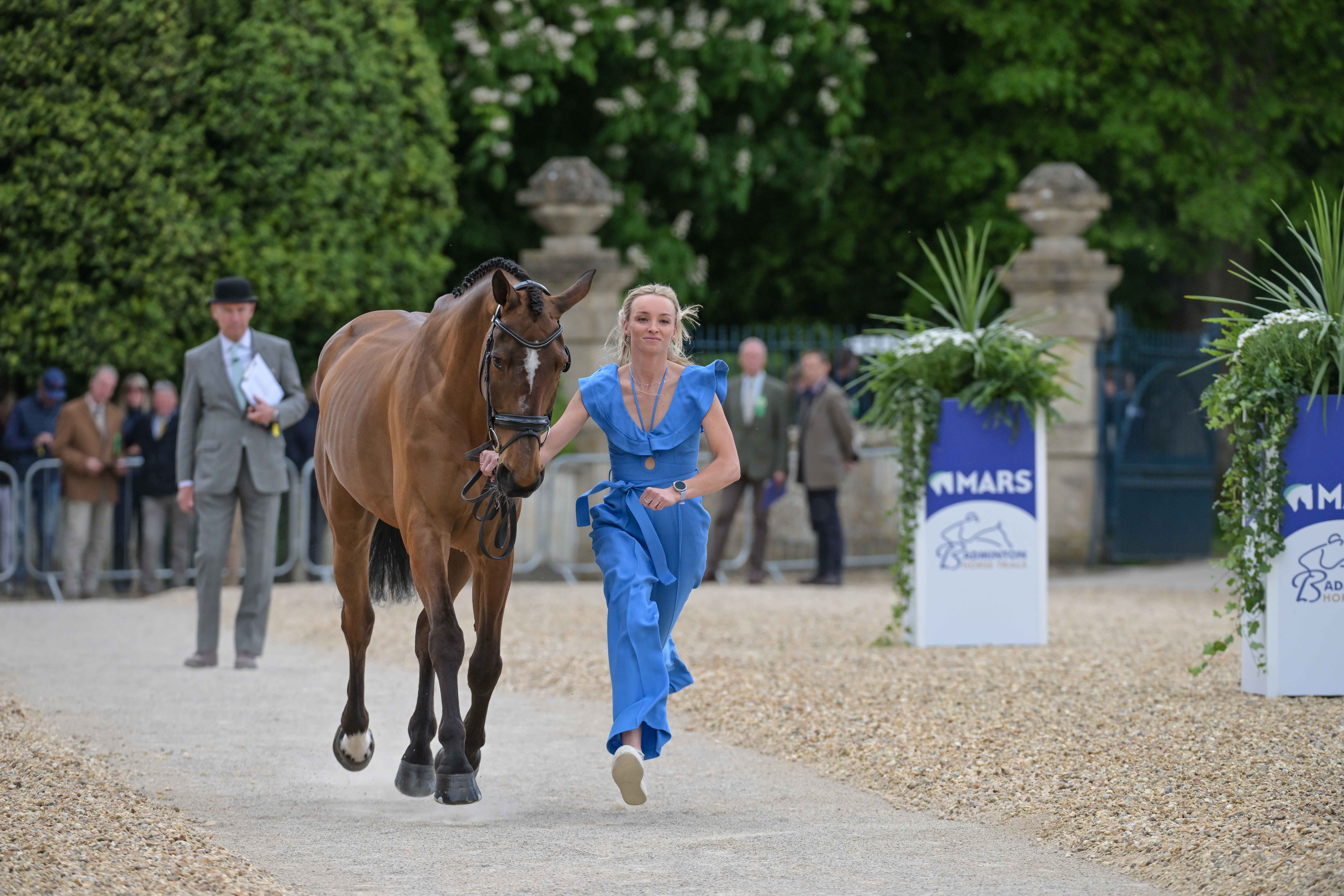 Emily King presents Valmy Biats at the Badminton Horse Trials first trot-up.