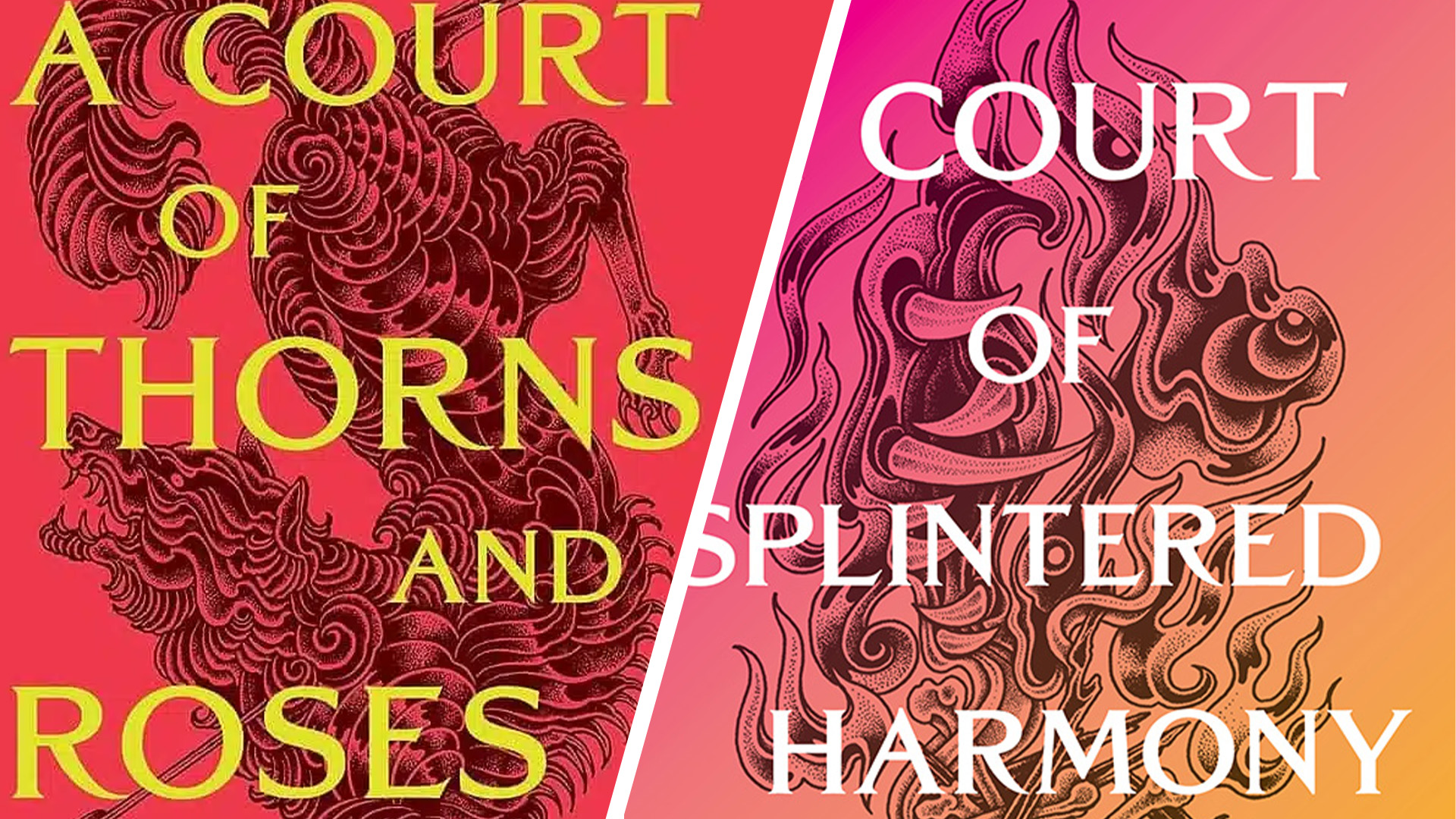 A Court of Thorns and Roses cover vs A Court of Splintered Harmony cover