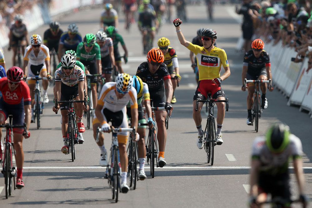 Dennis (BMC) celebrates winning USA Pro Challenge