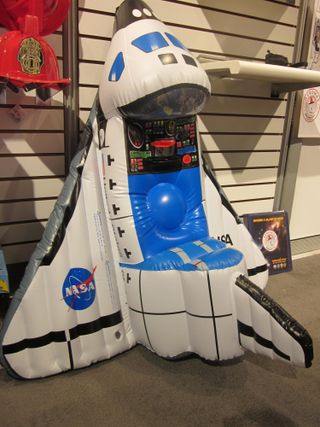 This ride-able inflatable space shuttle, produced by Aeromax, was new this year at Toy Fair 2012.