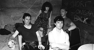 L.A. punk legends X pictured backstage in 1979 [L-R]: John Doe, Exene Cervenka, Donald Bonebreak and Billy Zoom