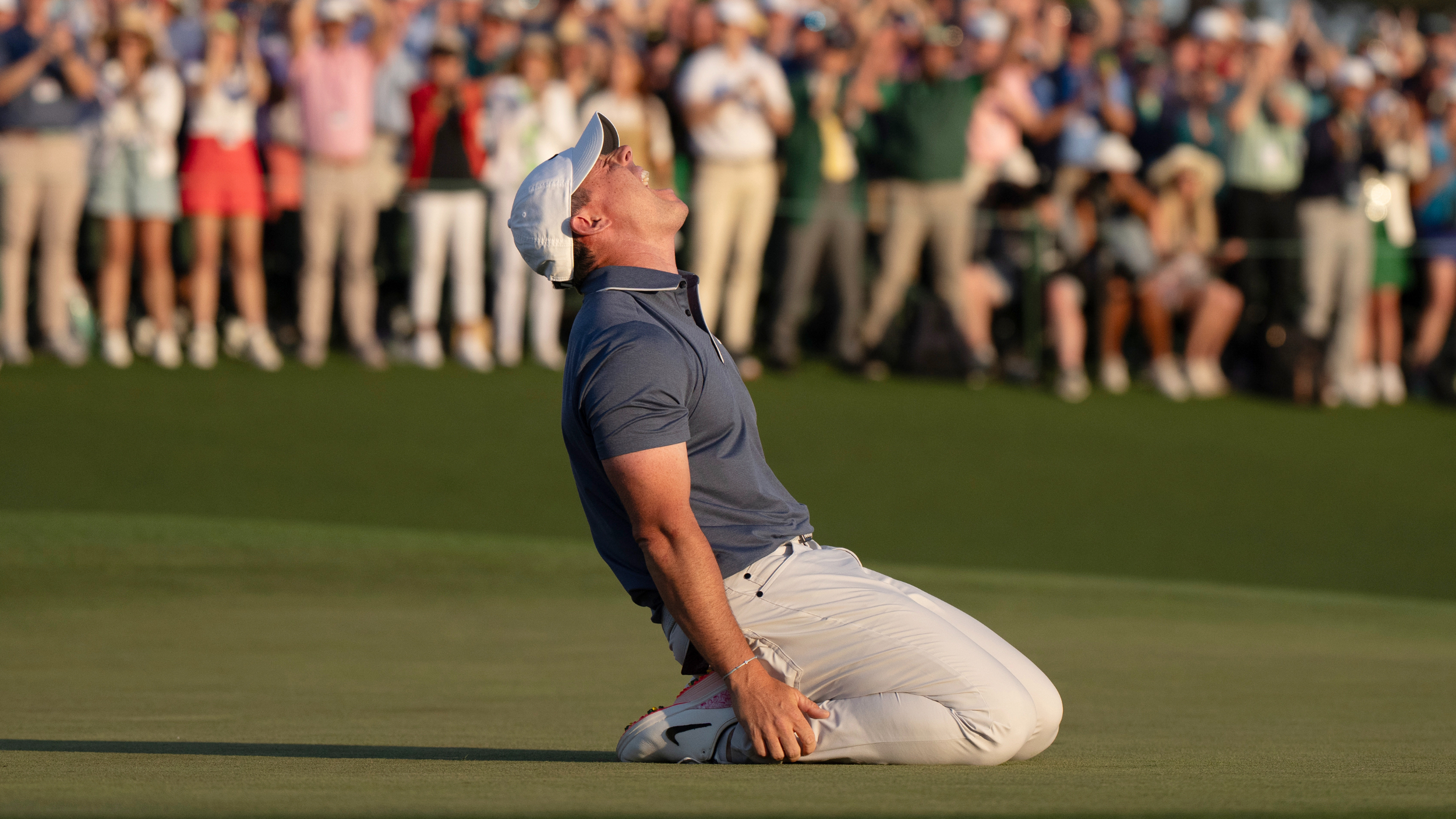 Rory McIlroy celebrates winning The Masters