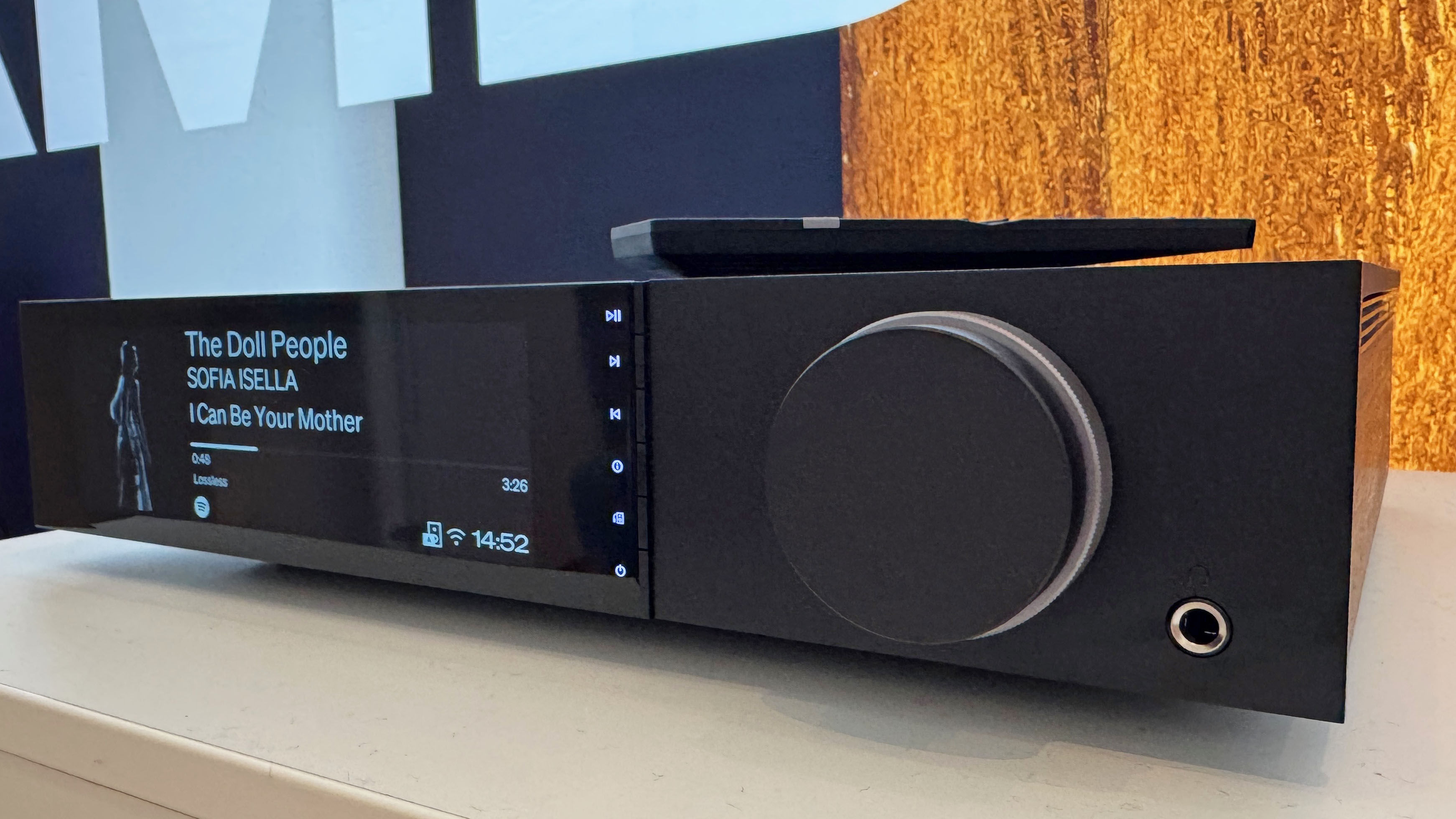 The Cambridge Evo 300 streamer at a trade show, showing its large dial control