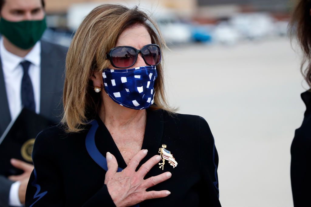 House Speaker Nancy Pelosi wearing a mask.