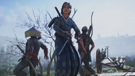 Assassin's Creed Shadows immersive mode - Naoe holding a tanto in her hand as two guards fall to the ground behind her.