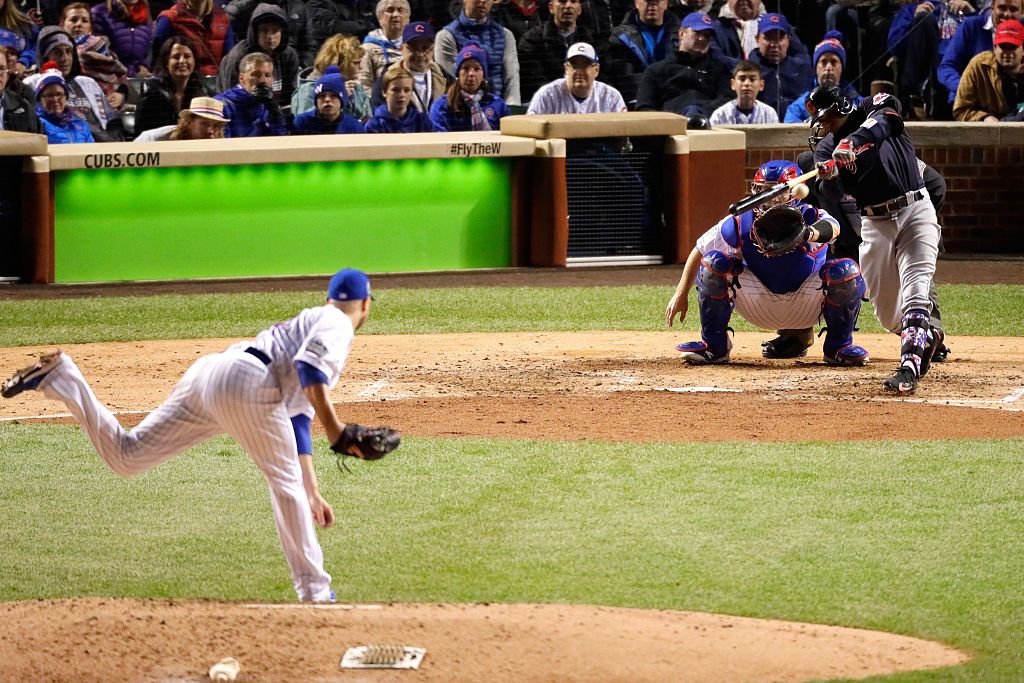 The Chicago Cubs and the Cleveland Indians at Game Five. 