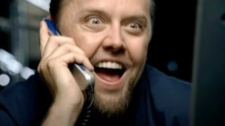 Lars Ulrich looking excited on the phone