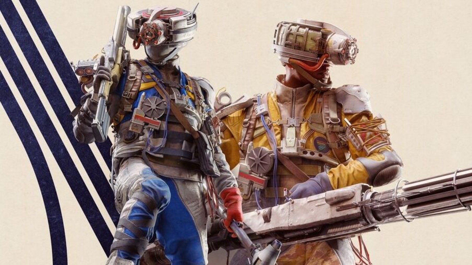 Two raiders brandish big funs and strike poses