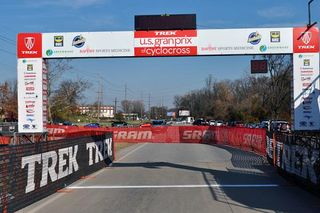 The USGP Derby City Cup finish line structure was erected on Friday which involved closing down a section of River Road.