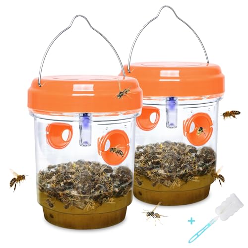 2 Pack Wasp Traps Outdoor Hanging Carpenter Bee Trap for Hornet, Yellow Jacket, Wasps, Reusable Solar Wasp Catcher, Bee Catchers for Outside