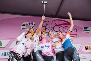 Rabo Liv celebrate their overall victory at the Giro Rosa (Image credit: Sean Robinson/Velofocus)