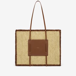 The Large Capri | Natural Raffia & Tan Smooth | Demellier 