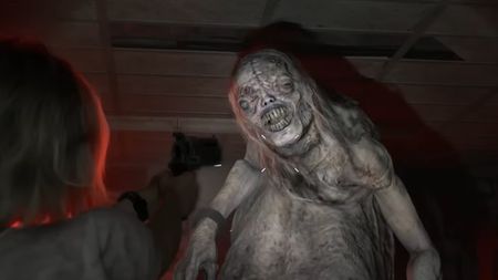 Grace holding a gun up at The Girl in Resident Evil Requiem