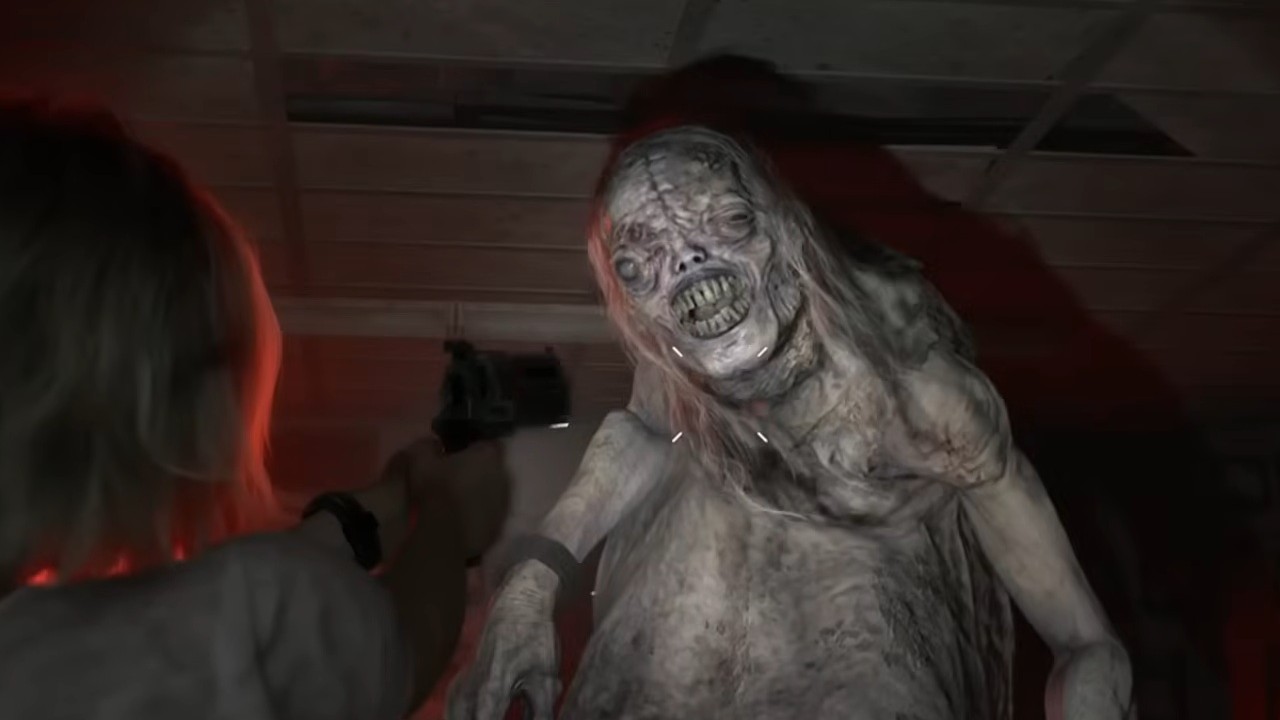 Grace holding a gun up at The Girl in Resident Evil Requiem