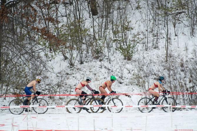Bikinis and snow made for an unusual sight in the Speedo Singlespeed race